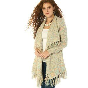 Wrangler Retro M NWT Marled Knit Fringe Cardigan Open Sweater, Large